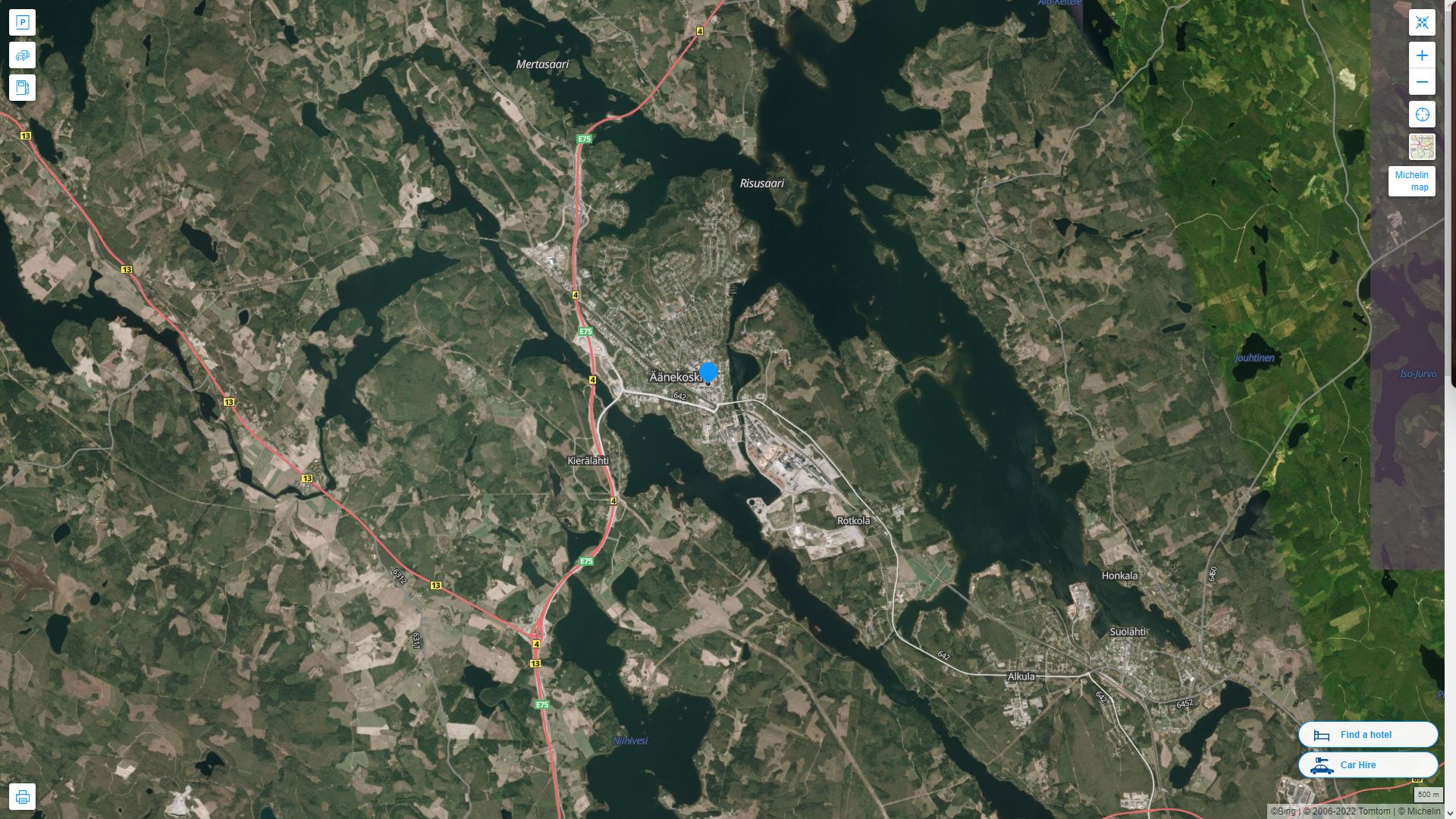 aanekoski Finlande Autoroute et carte routiere avec vue satellite